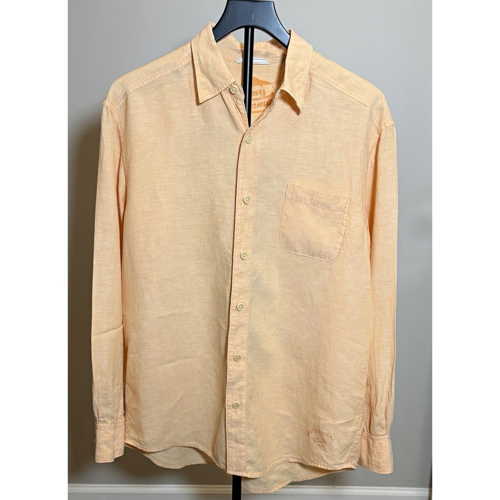 Tommy Bahama Relax Linen Solid Peach Long Sleeve Regular Fit Button-Up Shirt M